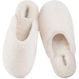 ⚡Women's White Fuzzy Scuff Slippers Soft Comfy Memory Foam Non Slip House Shoes